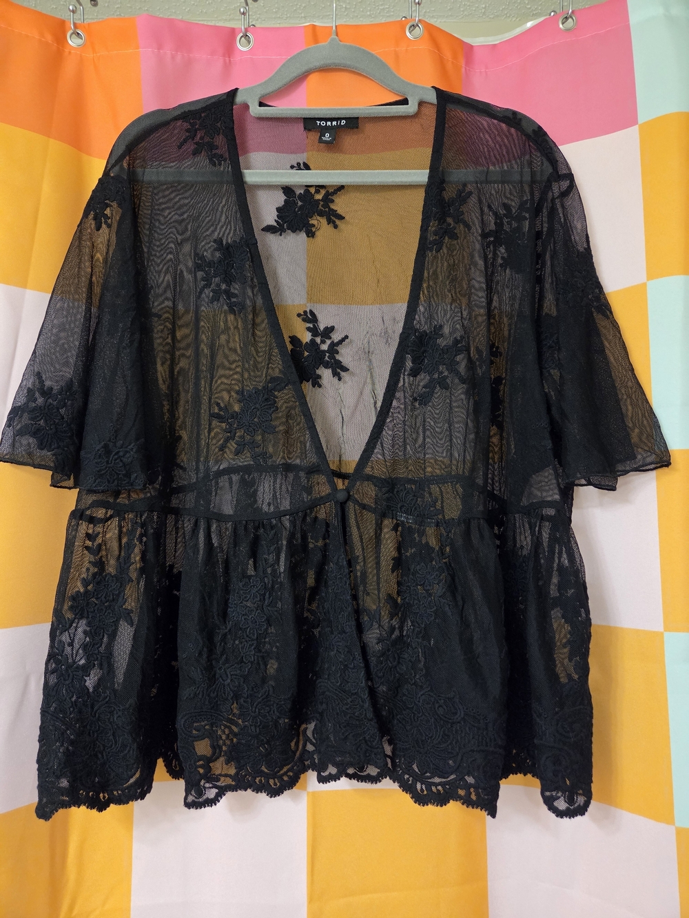 Torrid Black Sheer Embroidered Lace Kimono